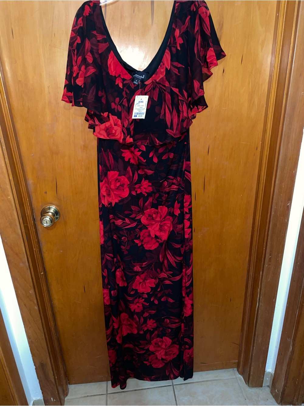 connected apparel Black Maxi Dress with Red Floral Print